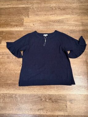 Joseph A Navy Ruffle Sleeve Knit Top Blouse